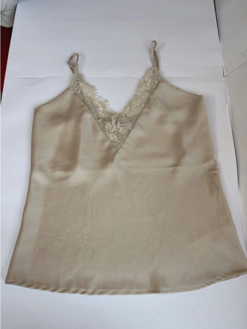 JustFab Beige Lace Trim Satin Tank Top
